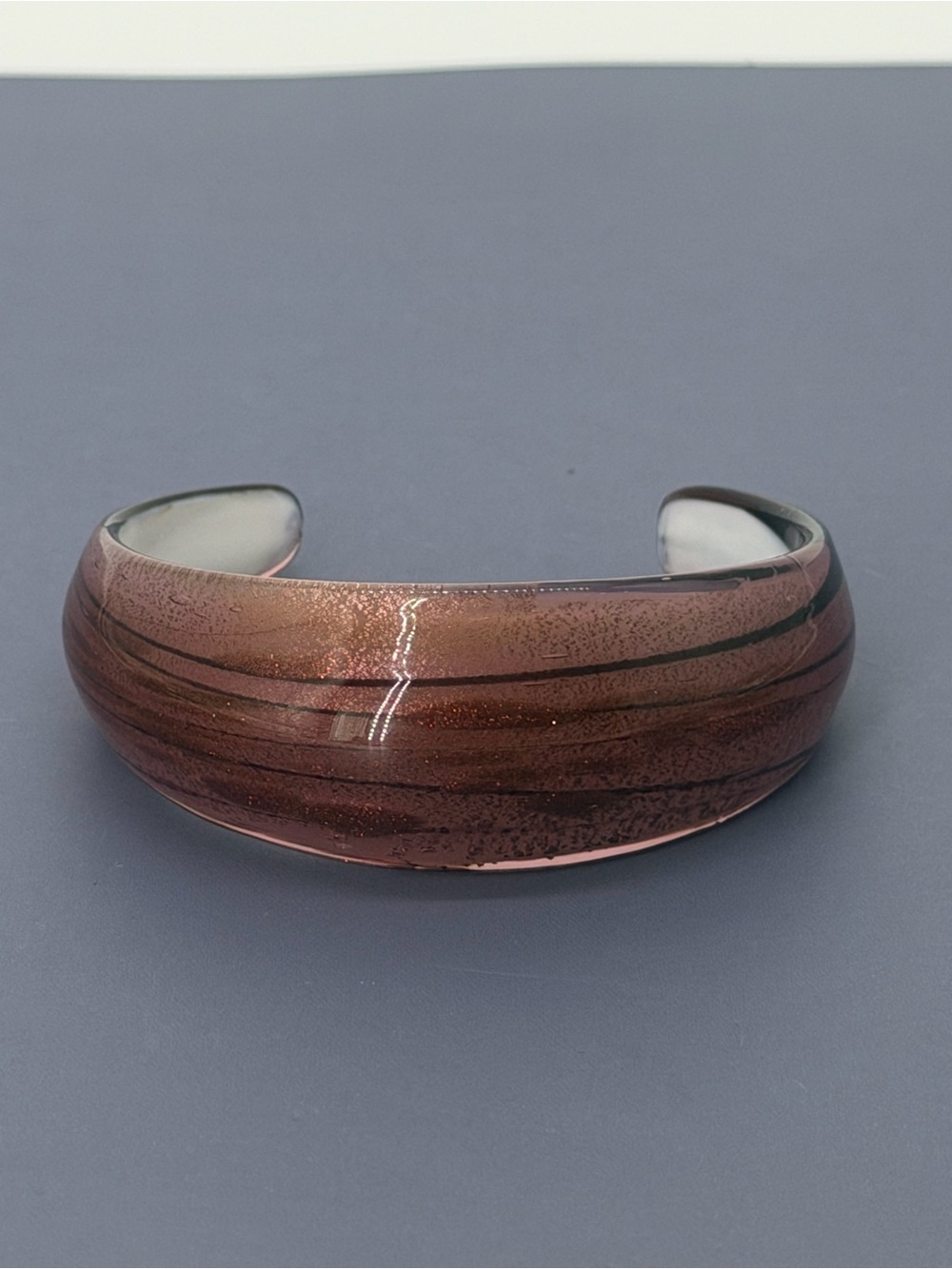 Vintage Art Glass Cuff Bracelet Purple Black Wide